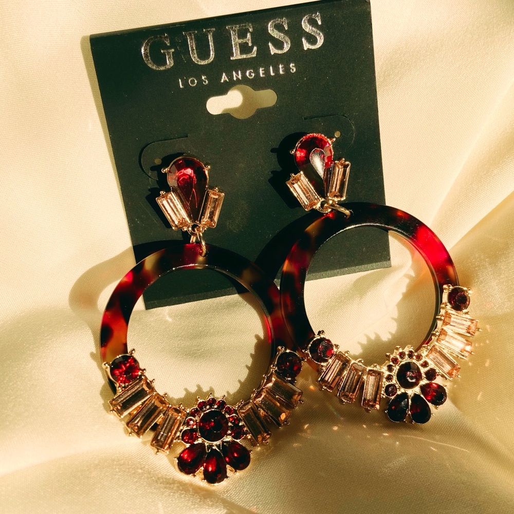 GUESS Gold-Tone Crystal & Burgundy Stone Earrings